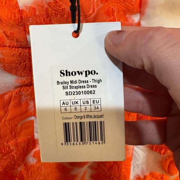 Showpo Brailey Midi Orange White Dress NWT Sz 2 - Picture 8 of 9